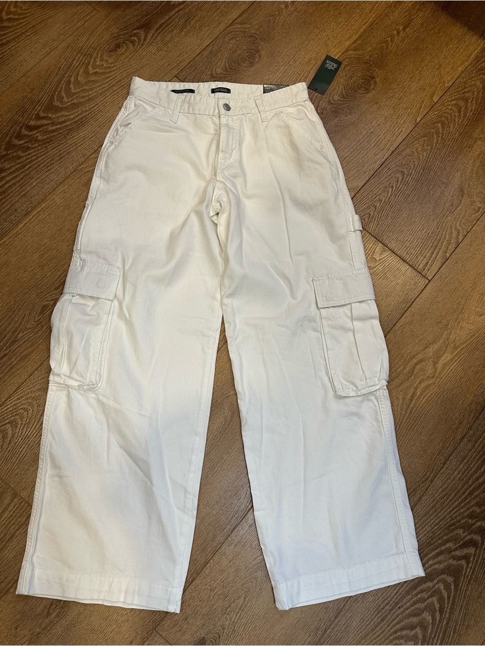 White Cargo Carpenter Pants with Utility Pockets - mid rise rigid 6 | fall